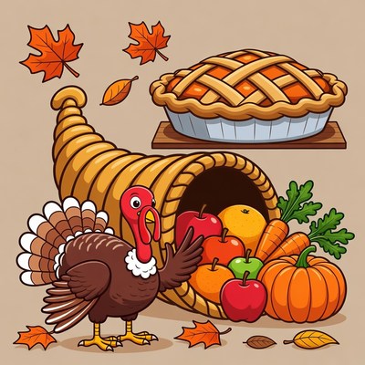 Thanksgiving Turkey Cornucopia with Fruits