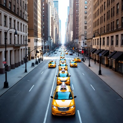 Yellow taxis on New York street