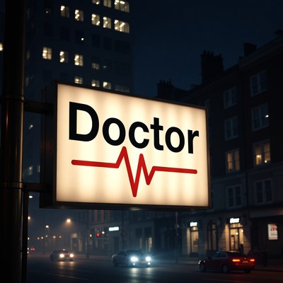 Doctor Sign with Heartbeat Night Street