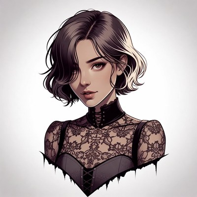 Anime girl in black lace dress