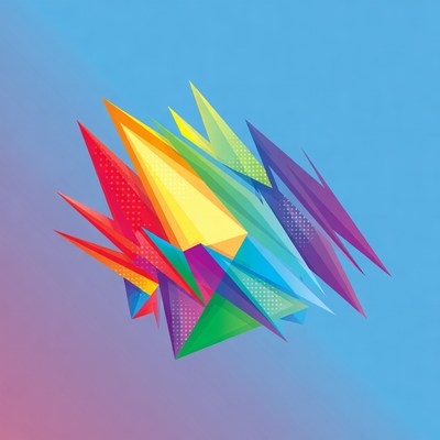 Colorful Geometric Shapes on Blue Background