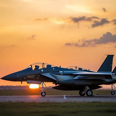 F-15 Fighter Jet at Sunset
