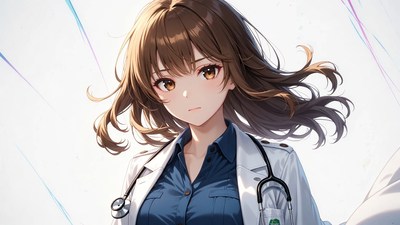 Anime girl wearing white lab coat