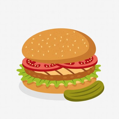 Cartoon Hamburger with Lettuce Tomato