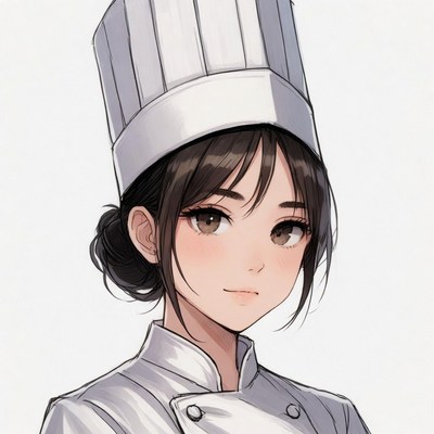 Anime woman chef wearing tall hat