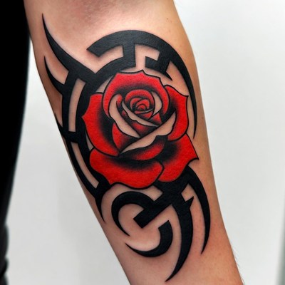 Tribal Rose Tattoo on Arm