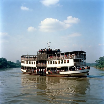 Crowded Passenger Ferry on River