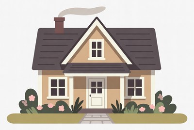 Cartoon House with Chimney Smoke