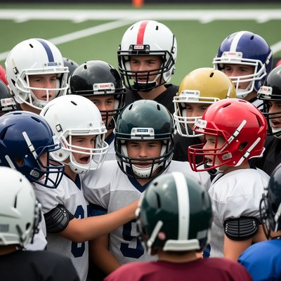 Football team huddle on field