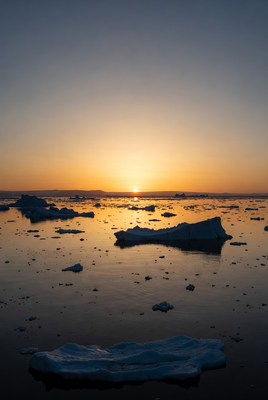 Icebergs in Arctic Sunset Waters