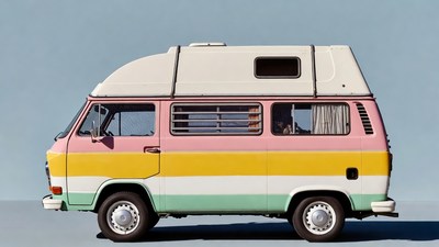 Colorful Retro Camper Van Side View