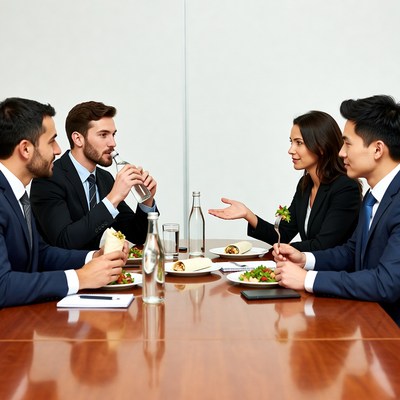 Business professionals eating lunch meeting
