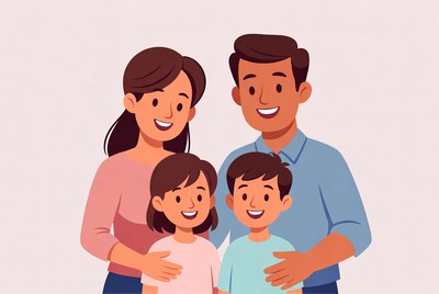 Happy Asian family illustration