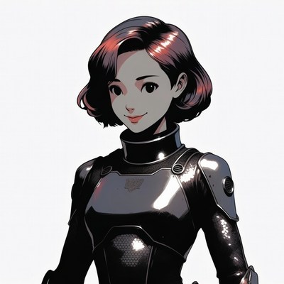 Anime girl in black futuristic armor