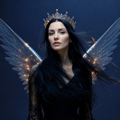 Woman with golden crown and fairy wings