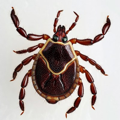 Red tick arachnid on white background