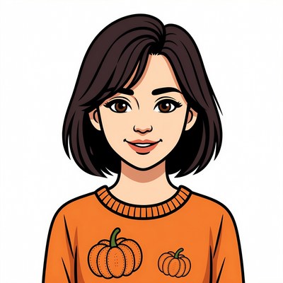 Smiling woman in pumpkin sweater