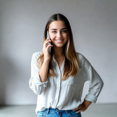Smiling woman talking on phone