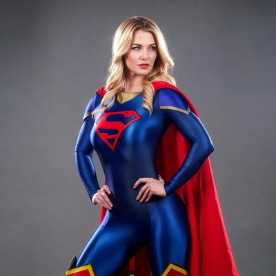 Blonde woman in Supergirl costume