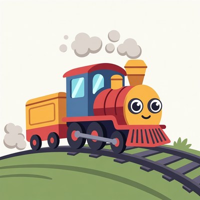 Cartoon Steam Train on Tracks