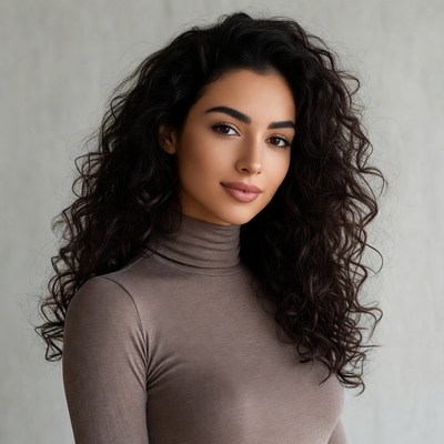 Beautiful woman with curly black hair