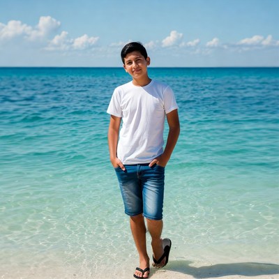 Young Latino boy on beach