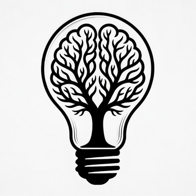 Brain Tree in Lightbulb Illustration