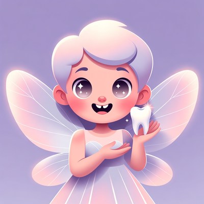 Cute fairy girl holding tooth