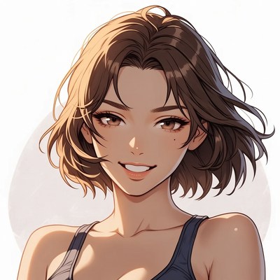 Anime girl smiling in tank top