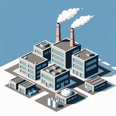 Industrial Factory Complex with Smokestacks
