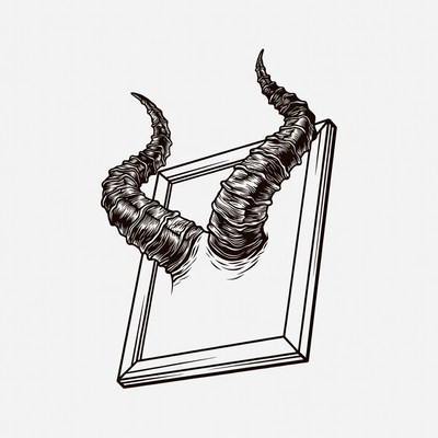 Curved Horns Emerging from Picture Frame