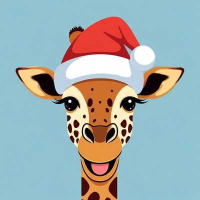 Giraffe Wearing Santa Hat