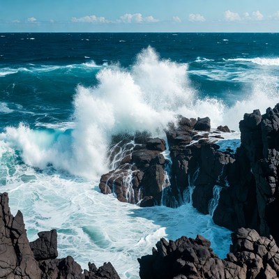 Ocean Waves Crashing on Rocks