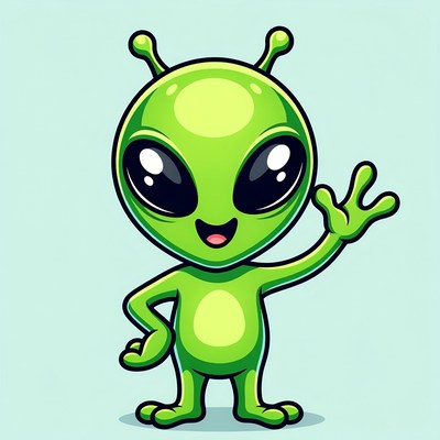 Cartoon green alien waving