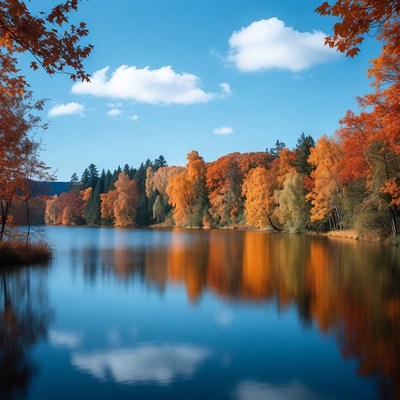 Autumn Trees Reflecting in Lake