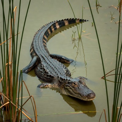 Alligator swimming in swamp water