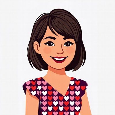 Smiling Asian woman in heart dress