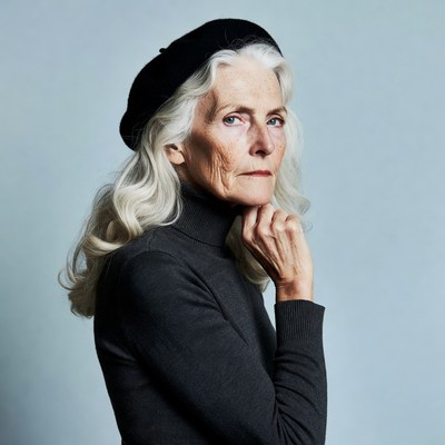 Elderly woman in beret and turtleneck