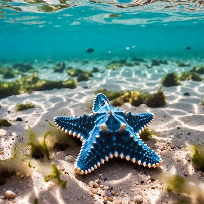 Blue Starfish on Ocean Floor