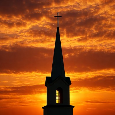 Church Steeple Silhouette at Sunset
