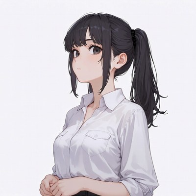 Anime girl in white shirt ponytail