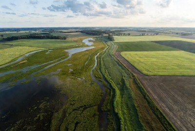 Aerial View of River and Farmlands