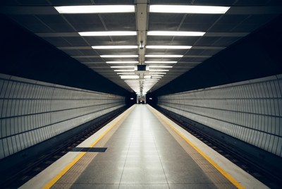 Empty subway platform tunnel