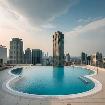 Infinity Pool Over City Skyline