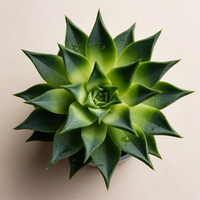 Green Succulent Plant with Water Droplets