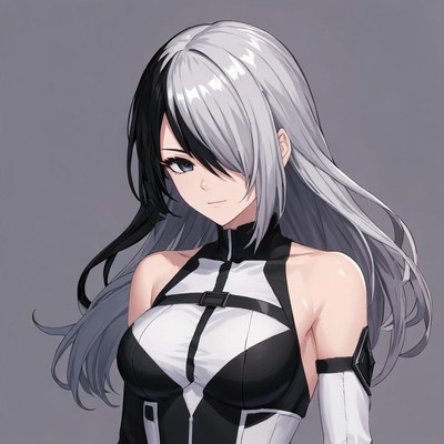 Anime girl with black and white hair