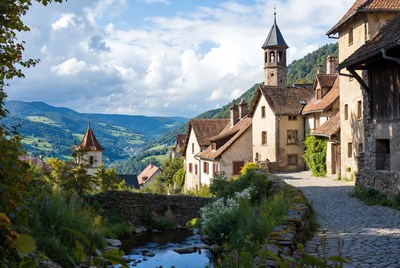 Picturesque French Village with Stone Bridge