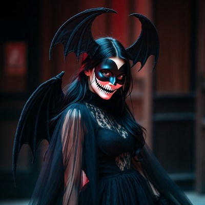 Woman in bat demon Halloween costume