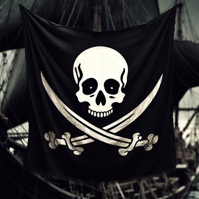 Jolly Roger Pirate Flag on Ship