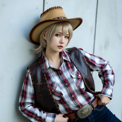 Asian woman in cowboy hat cosplay